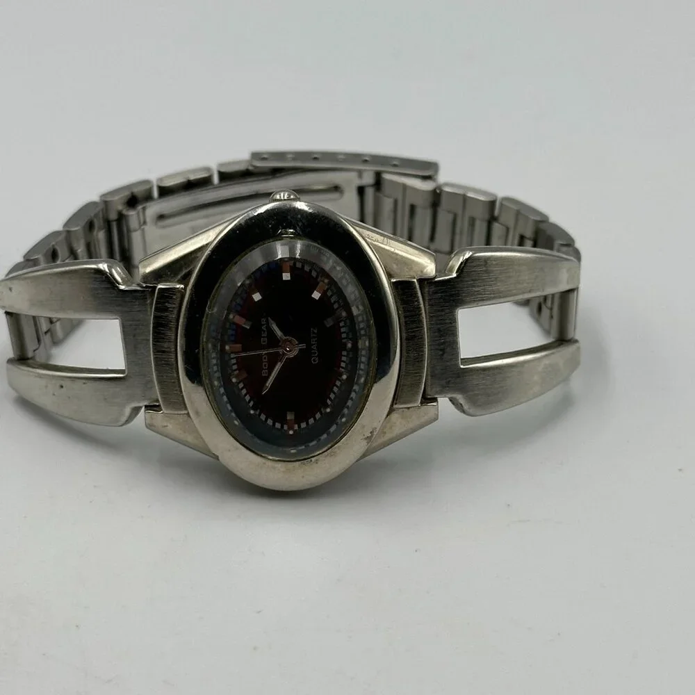 3/$30 Body Gear Watch Women Silver Tone Oval Dial 31MM Grey Dial New Battery 7
